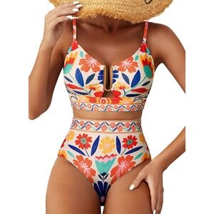 NWT Makemechic Floral U Wire Bikini Set Cutout High Waist Medium